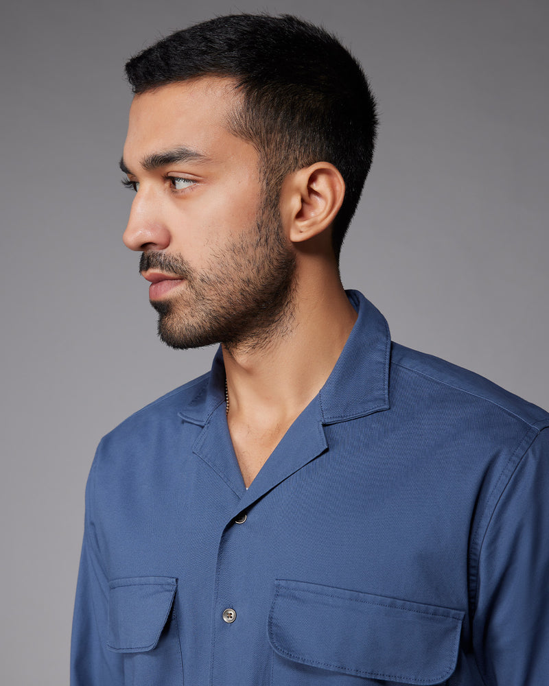 Steel Blue Stretch Twill Shirt