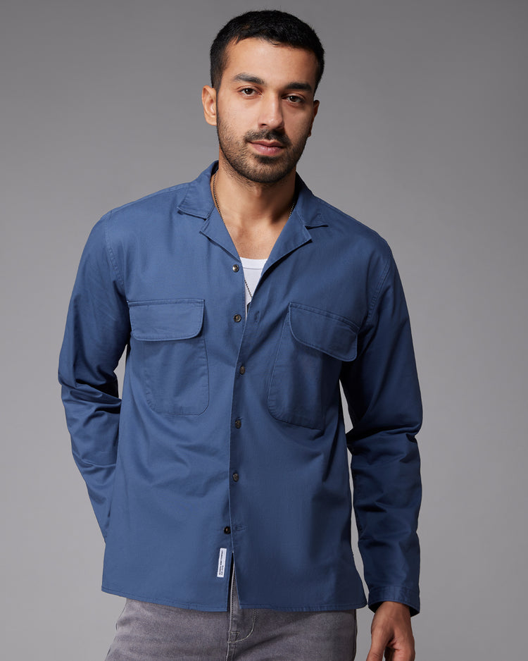 Steel Blue Stretch Twill Shirt