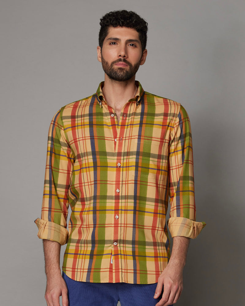 Japanese Beige Multicoloured Checked Shirt