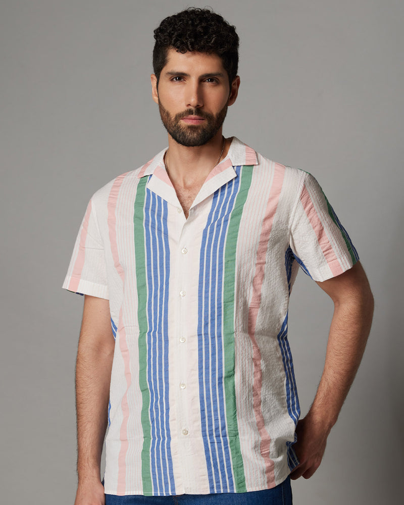Multicoloured Half-Sleeve Seersucker Shirt
