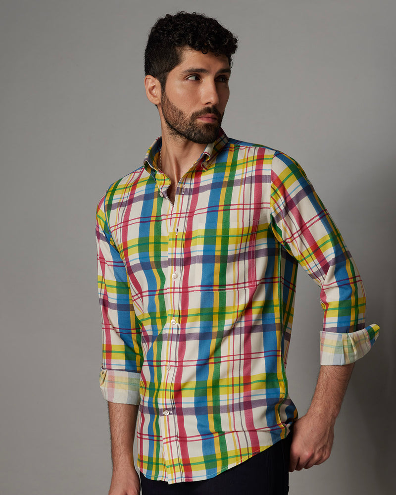 Japanese White Multicoloured Checked Shirt