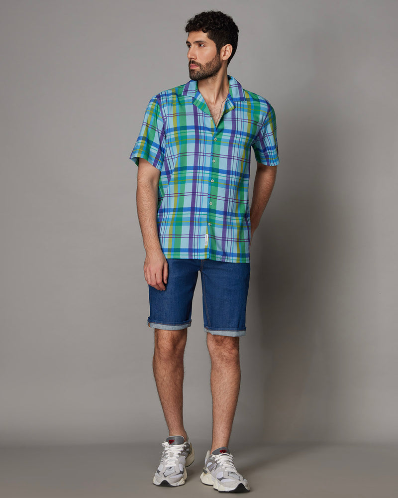 Japanese Blue Multicoloured Checked Shirt