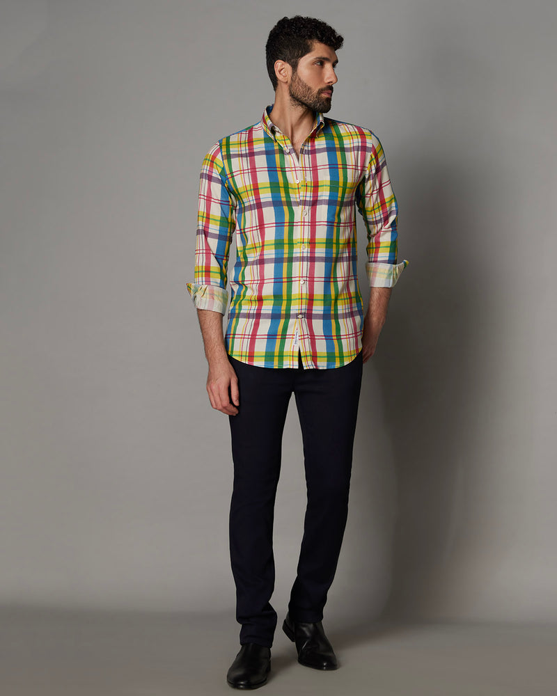 Japanese White Multicoloured Checked Shirt