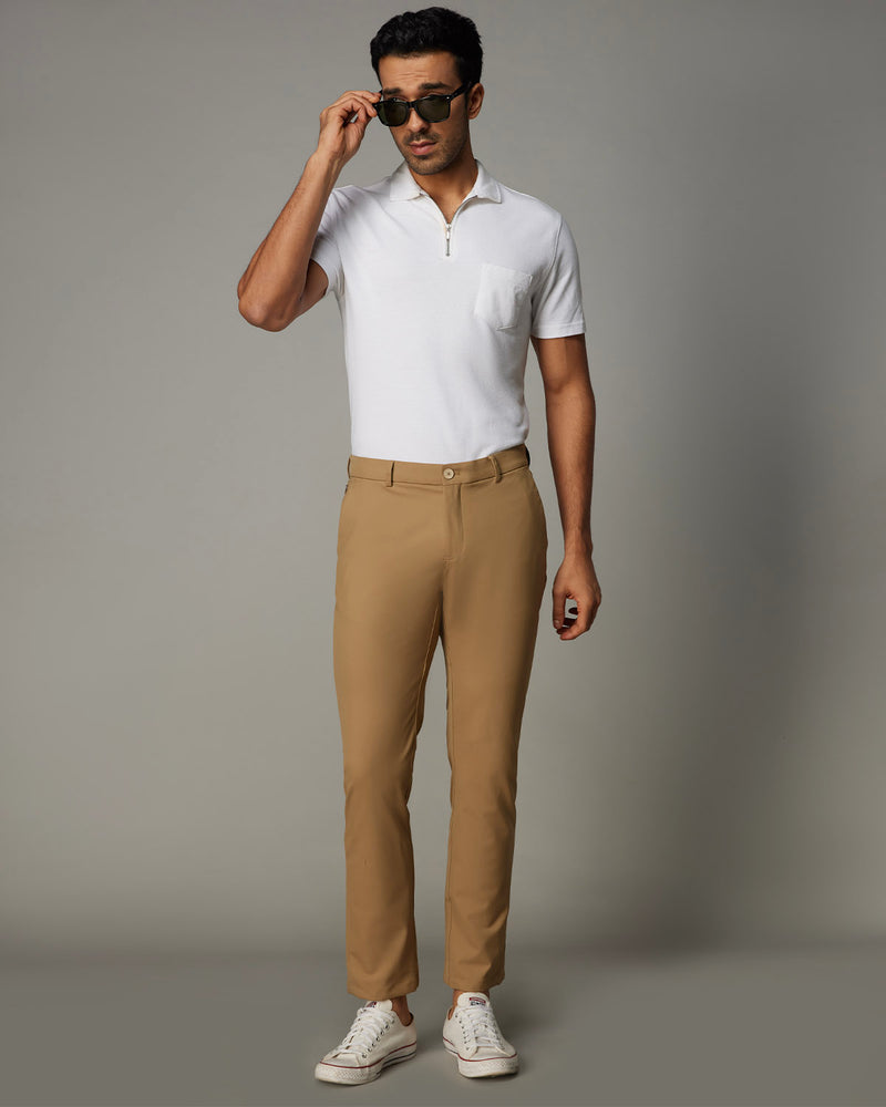 Tailored 4-Way Stretch Nylon Smart Pants - Khaki