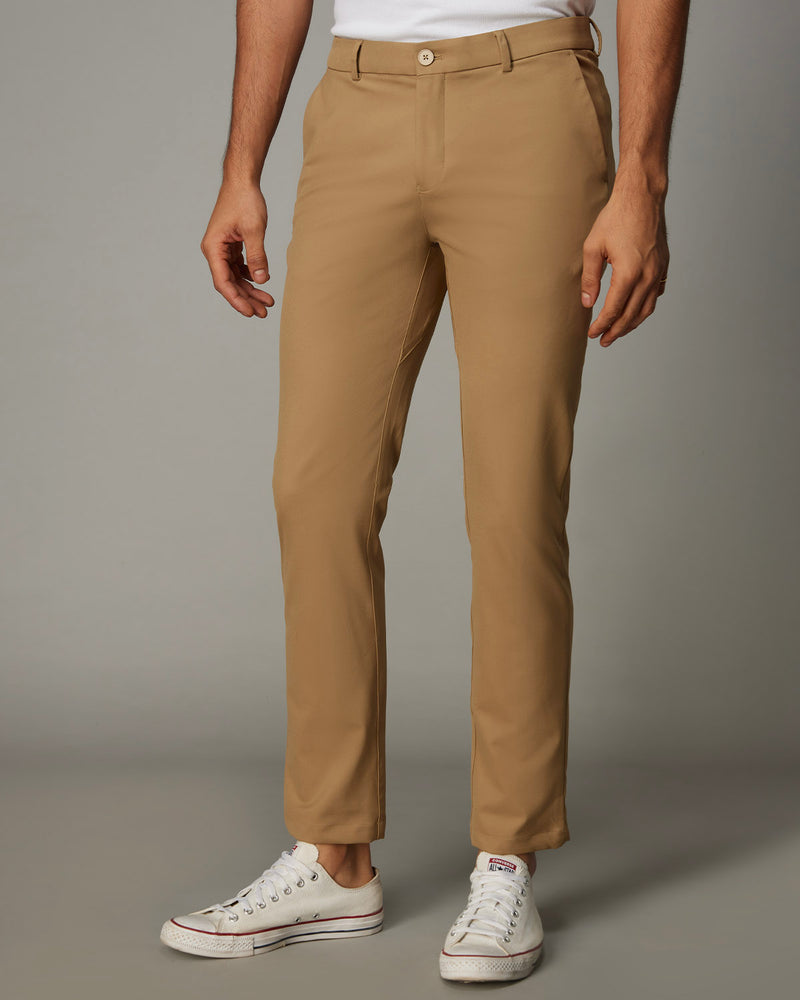 Tailored 4-Way Stretch Nylon Smart Pants - Khaki