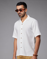 White Half-Sleeve Seersucker Shirt