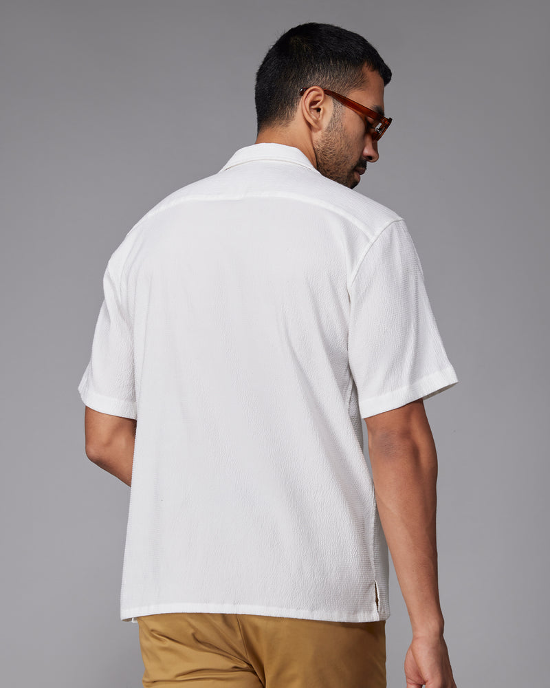 White Half-Sleeve Seersucker Shirt