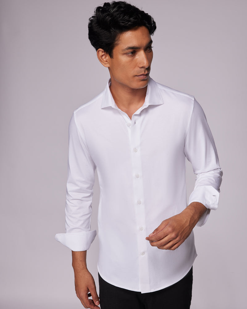 White Stretch Knit Shirt