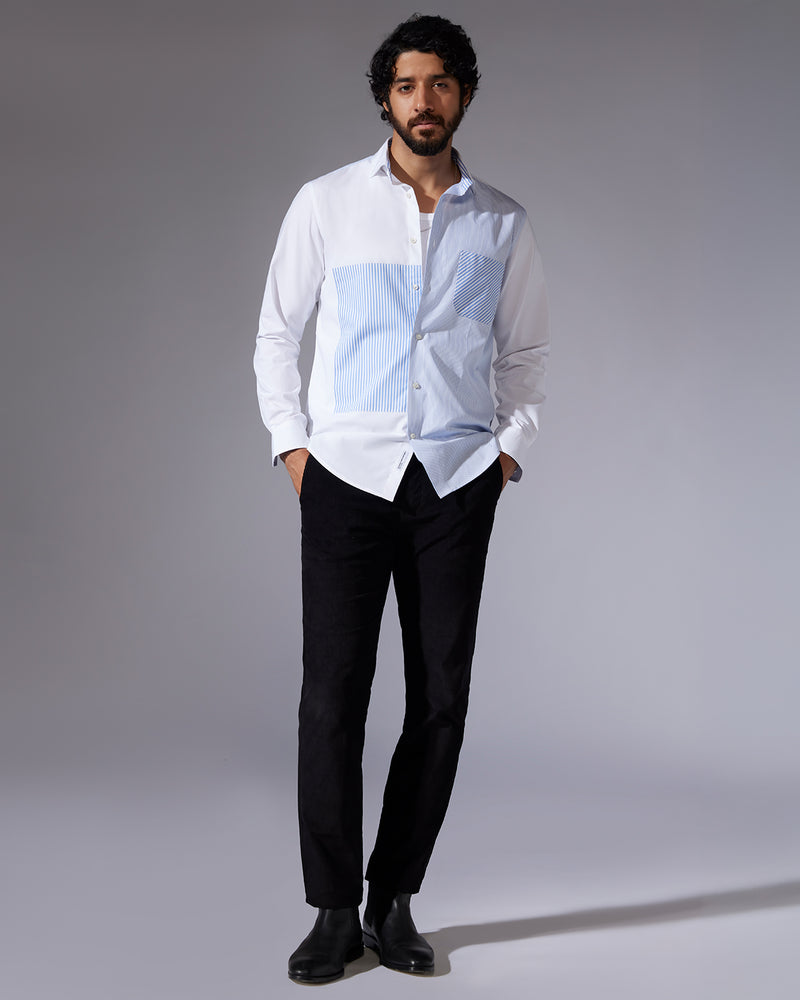 White Patchwork Poplin Shirt