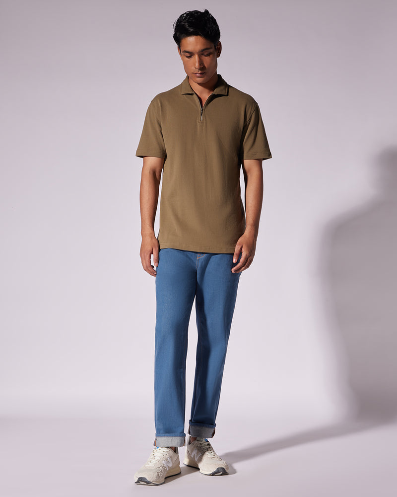 Signature Zipper Polo T-Shirt - Dark Olive