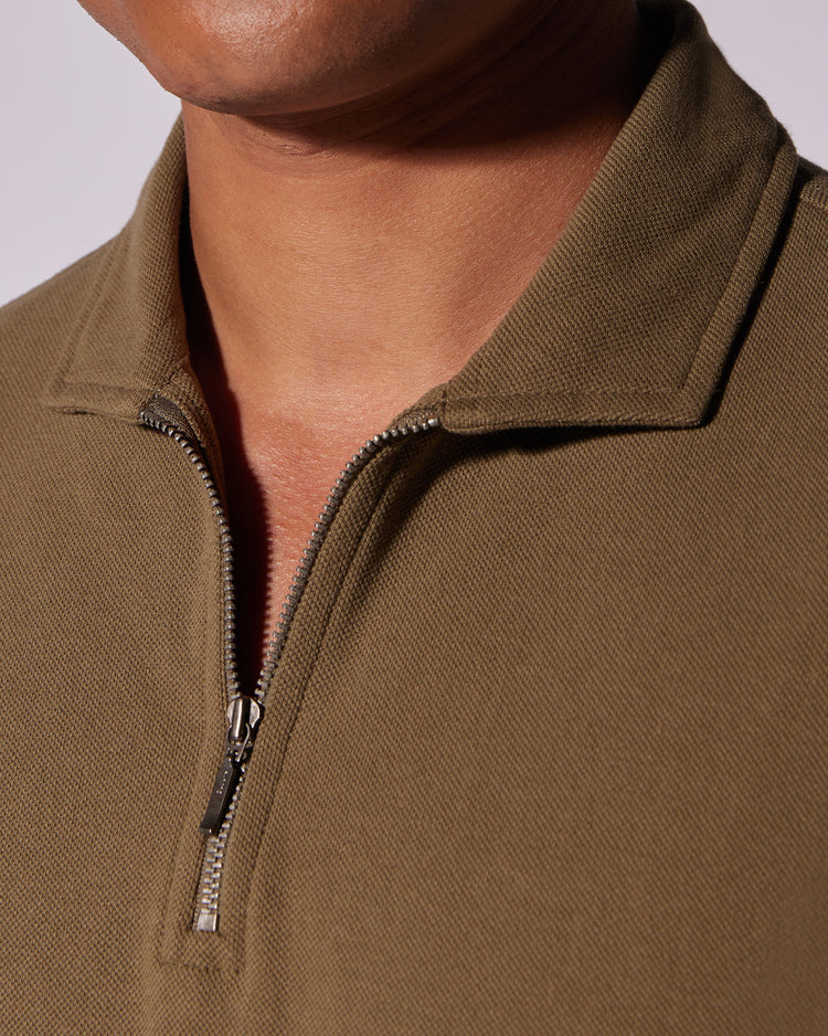 Signature Zipper Polo T-Shirt - Dark Olive