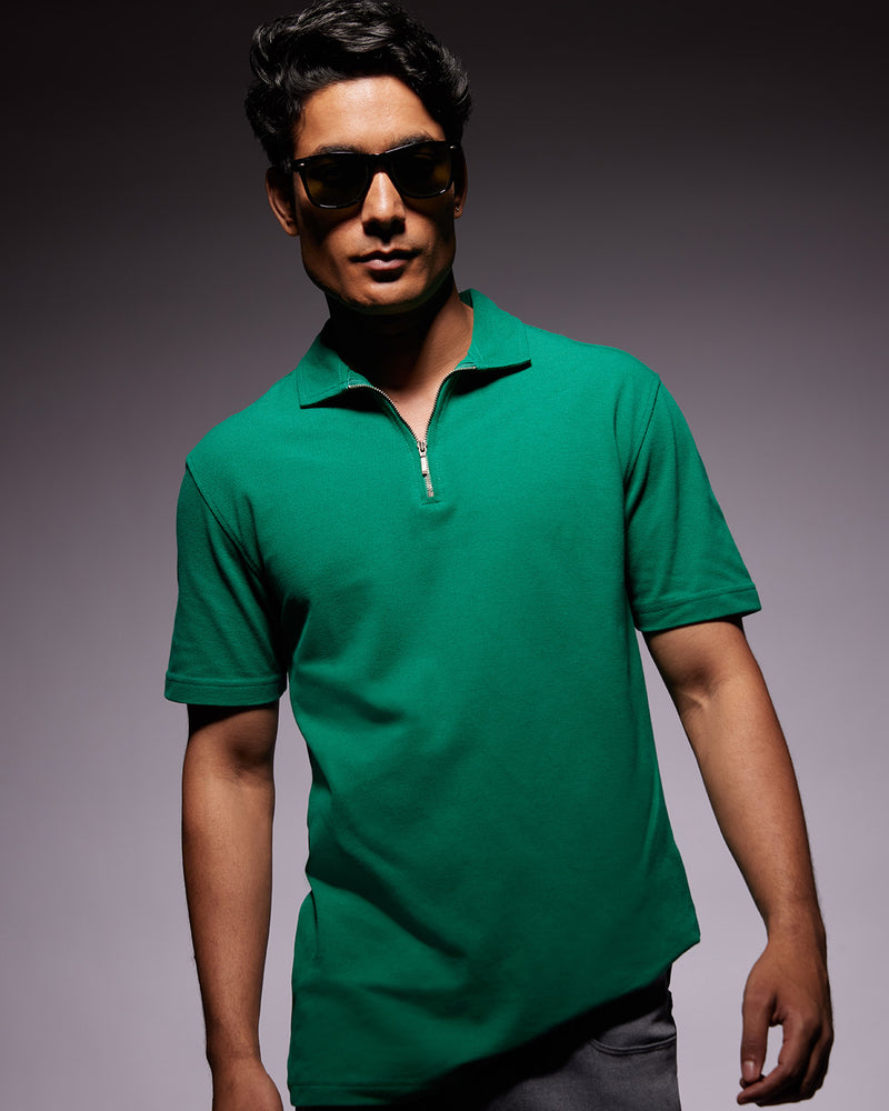 Signature Zipper Polo T-Shirt - Light Green