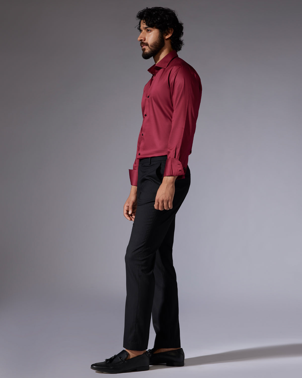 Cotton Satin Shirt - Maroon