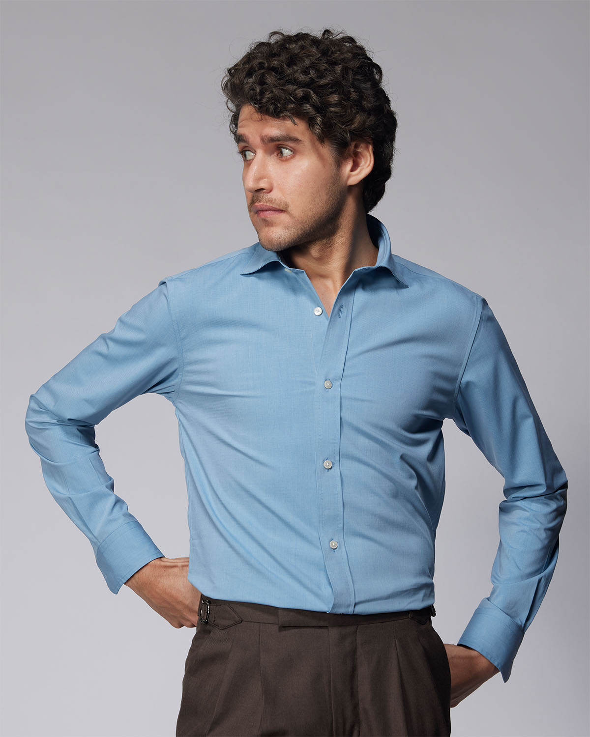 Wrinkle-Free Bamboo-Blend Dobby Shirt - Blue