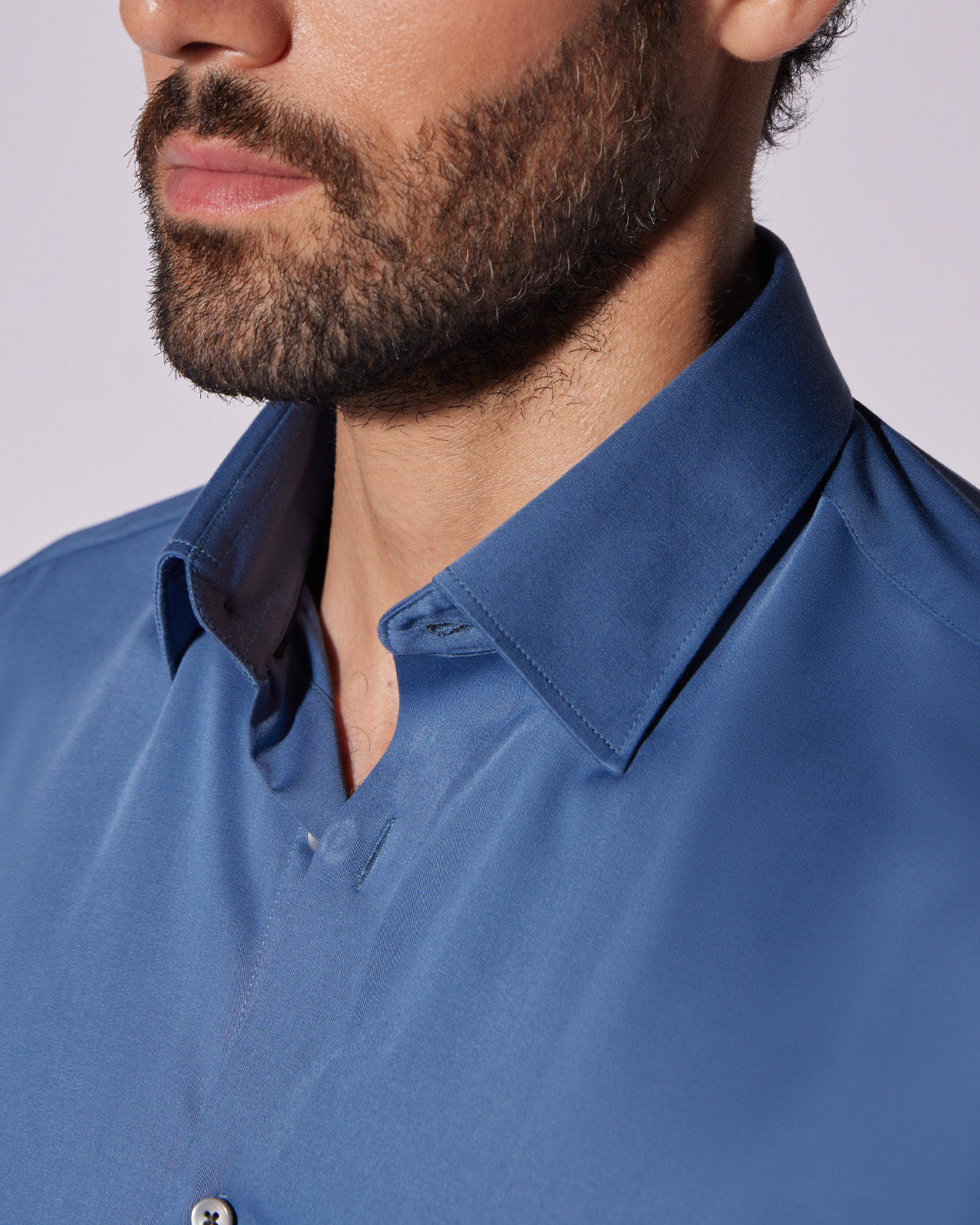 Wrinkle-Free Bamboo-Blend Satin Shirt - Blue