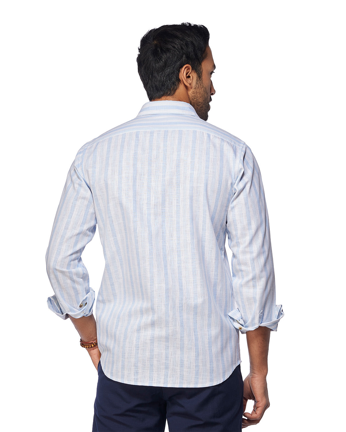 Slubby Cotton Striped Shirt - Light Blue