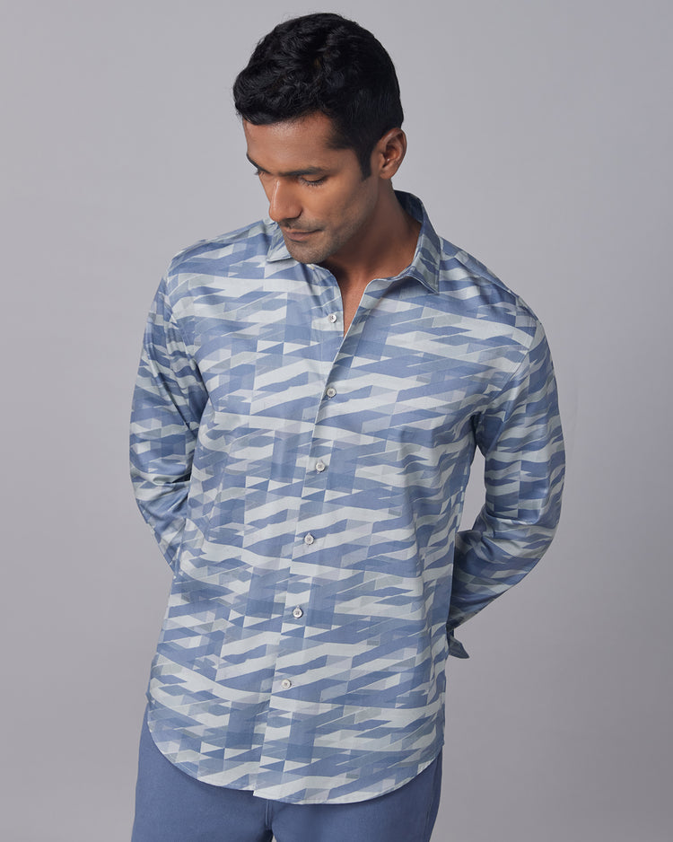 Geometric Printed Shirt - Light Blue