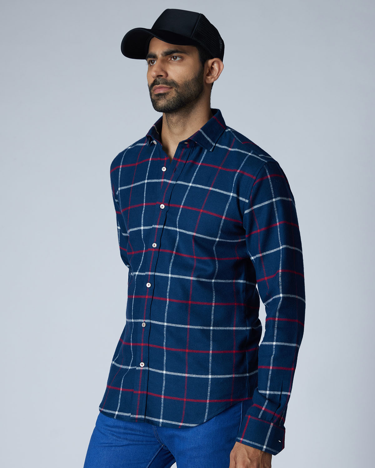 Japanese Flannel Checked Shirt - Navy