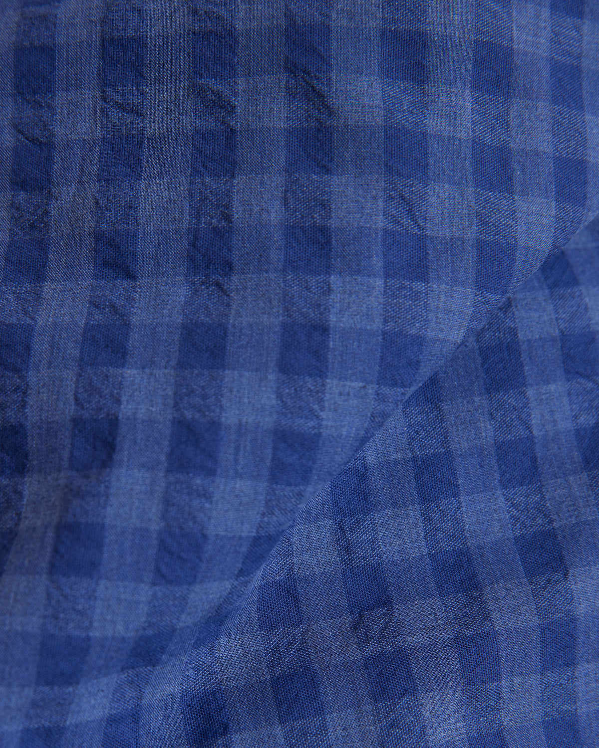 Japanese Seersucker Checked Shirt - Navy