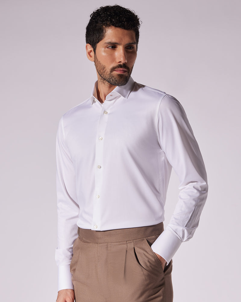 Wrinkle-Free Bamboo-Blend Satin Shirt - White