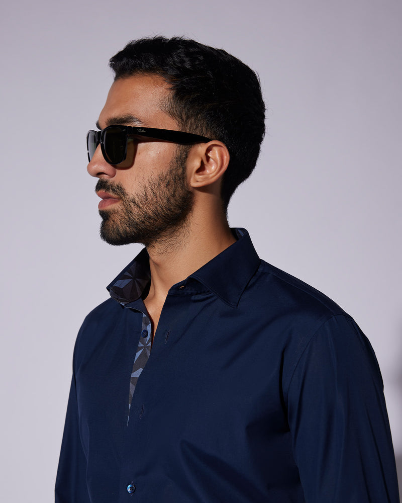 Cotton Poplin Shirt - Dark Blue