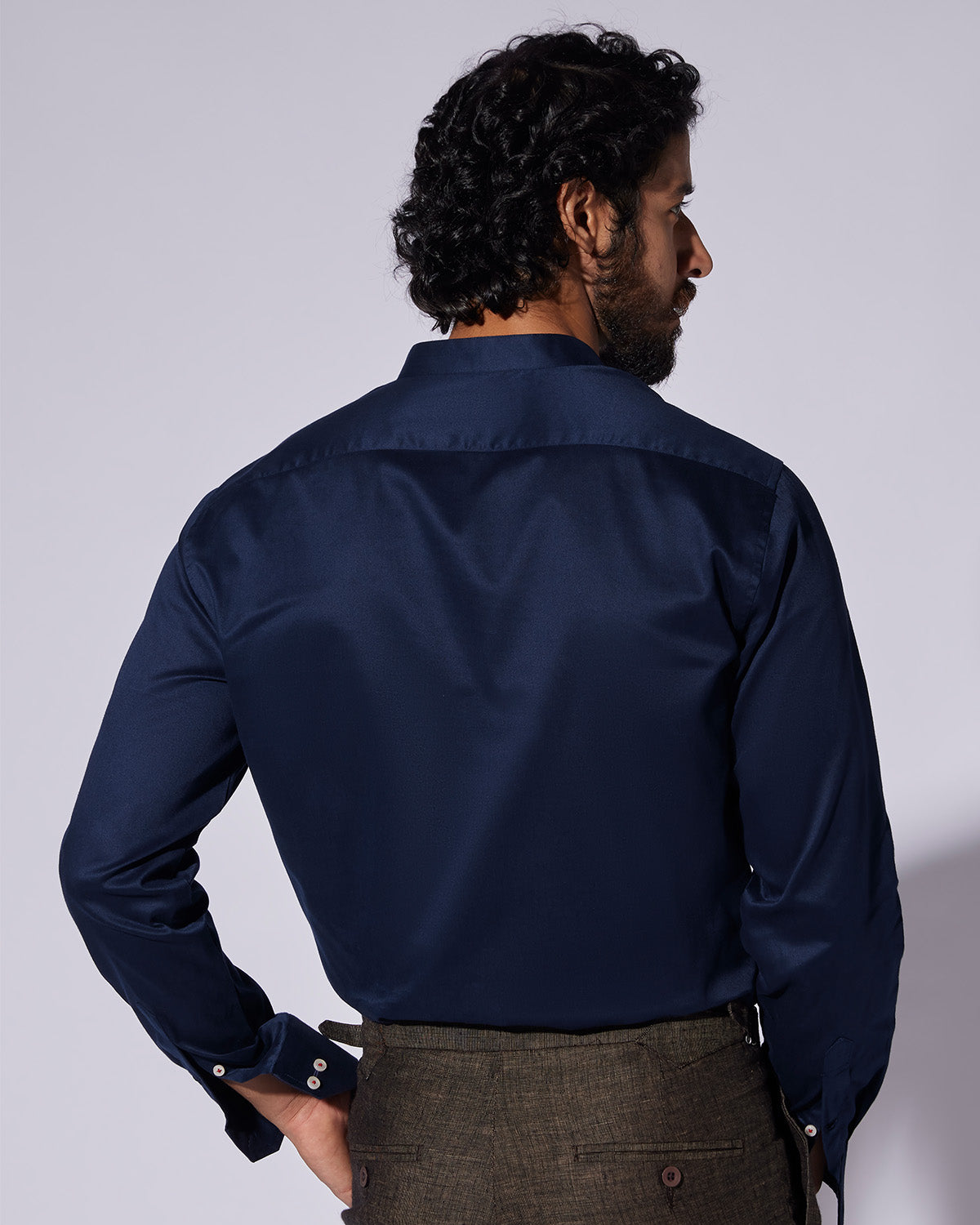 Stretch Satin Shirt - Navy