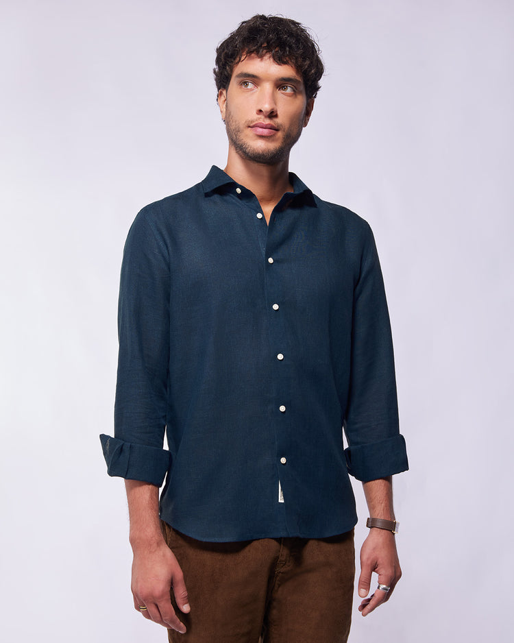 Soft Washed Linen Shirt - Dark Navy