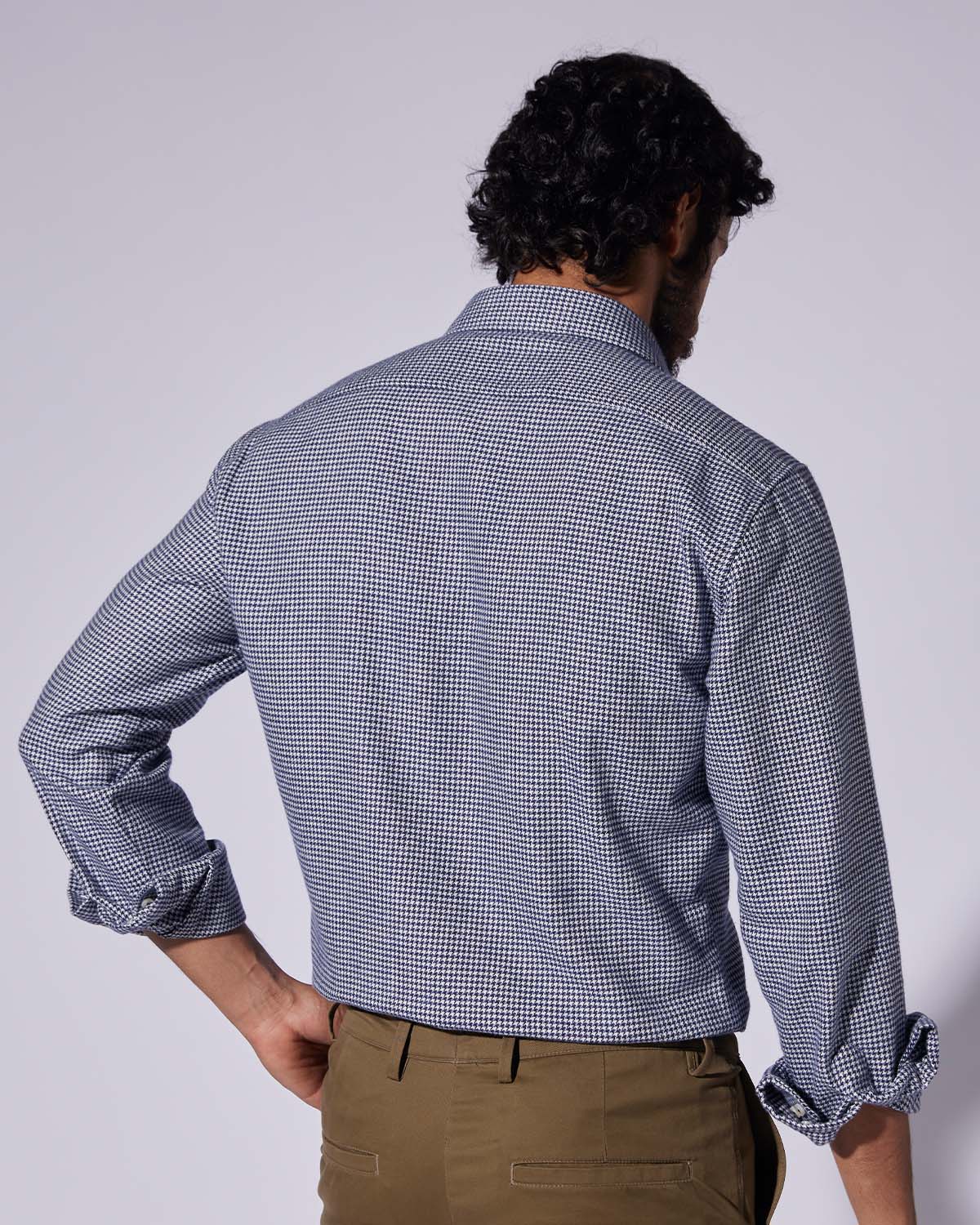 Japanese Brushed Houndstooth Shirt - Navy