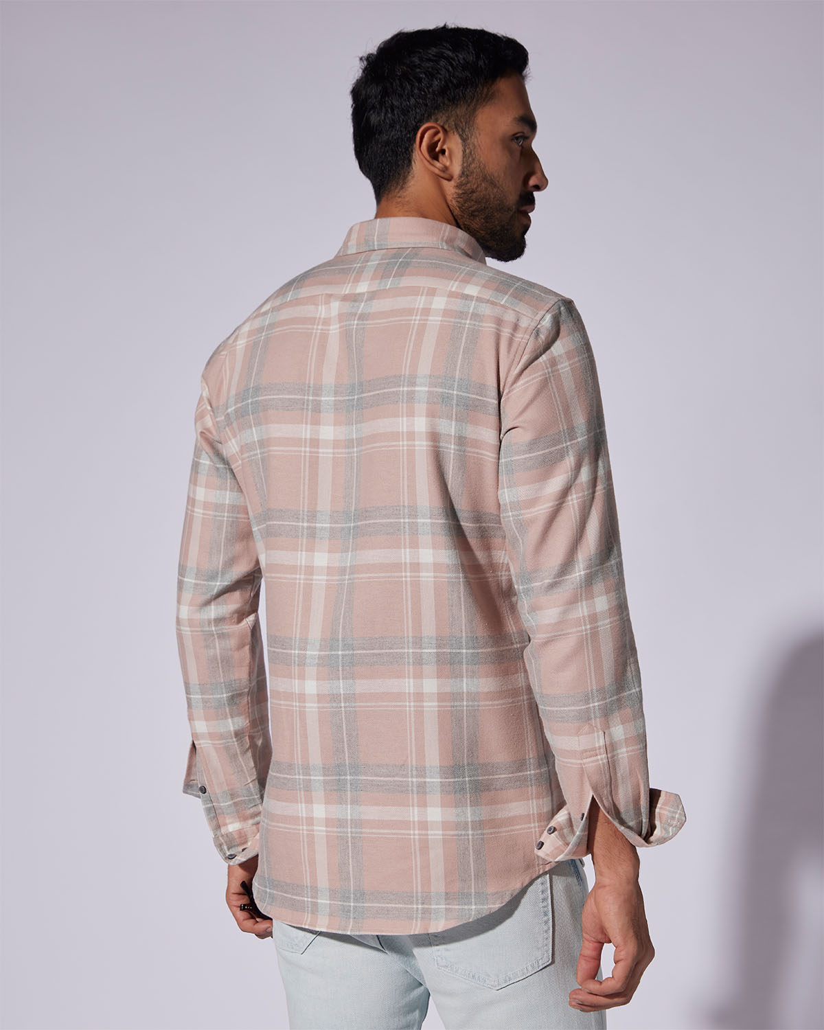 Brushed Checked Shirt - Peach & Grey