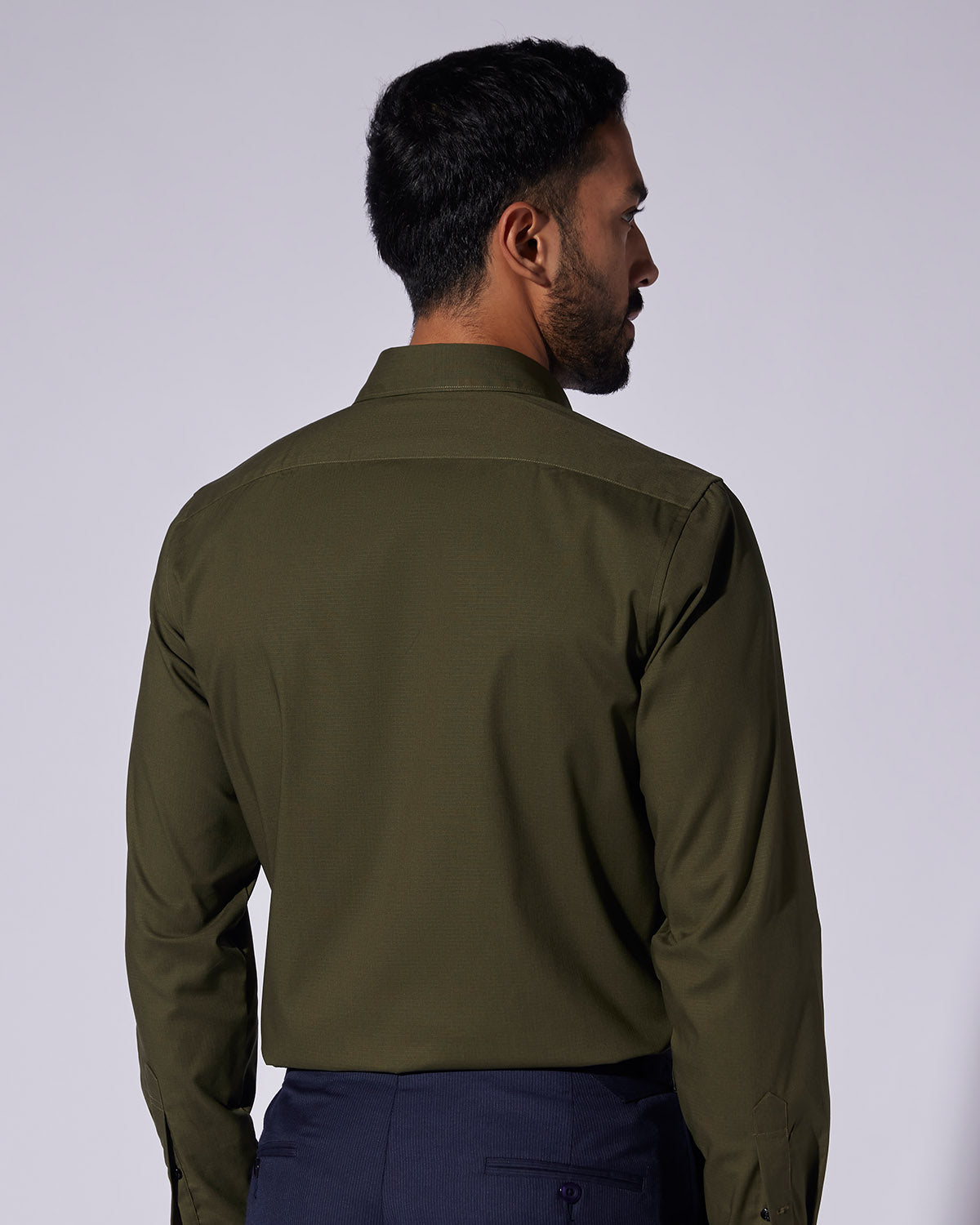 Stretch Self-Checked Slubby Shirt - Dark green