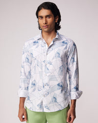 Geometric Printed Shirt - Light Blue & White