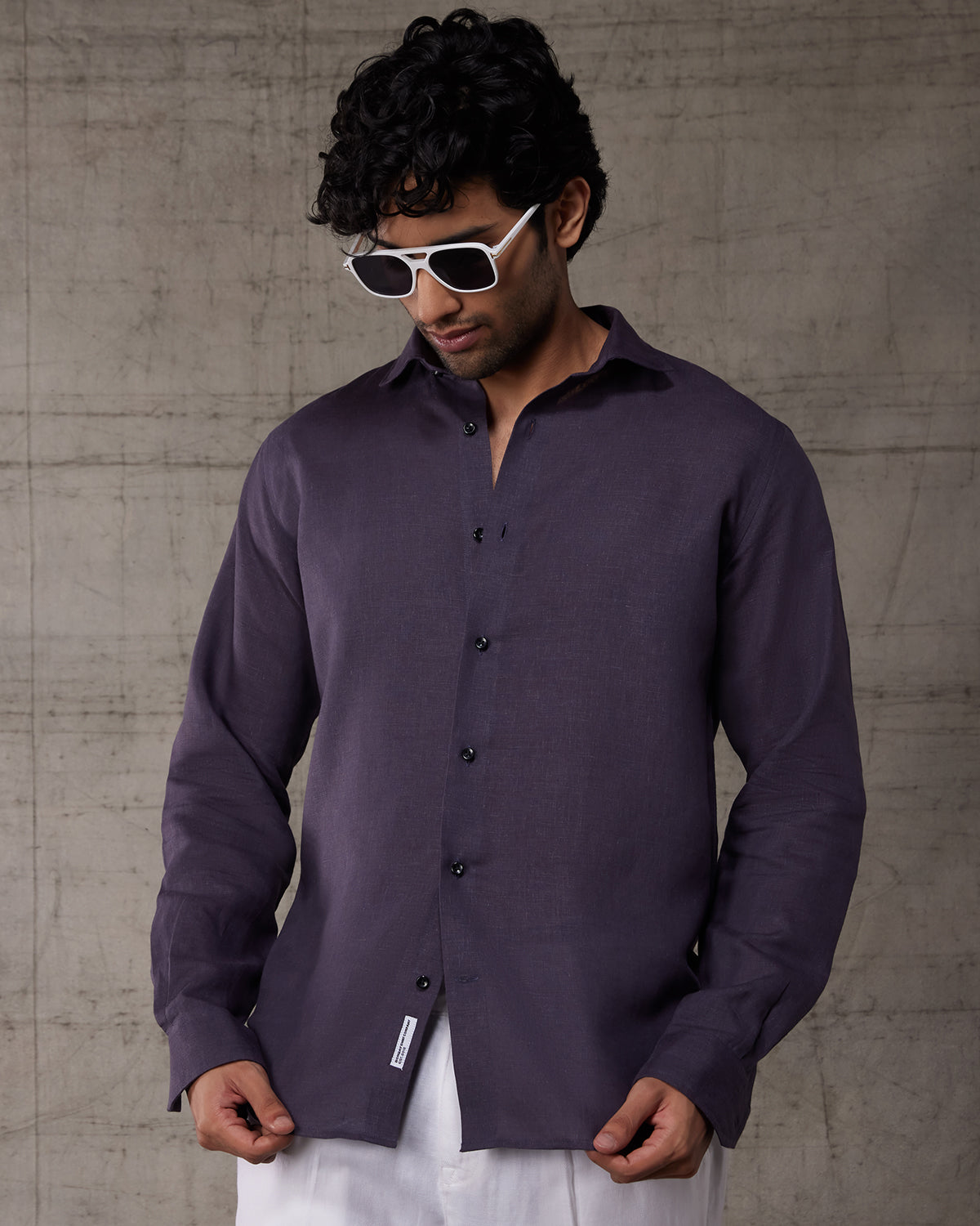 Soft Washed Linen Shirt - Dark Purple