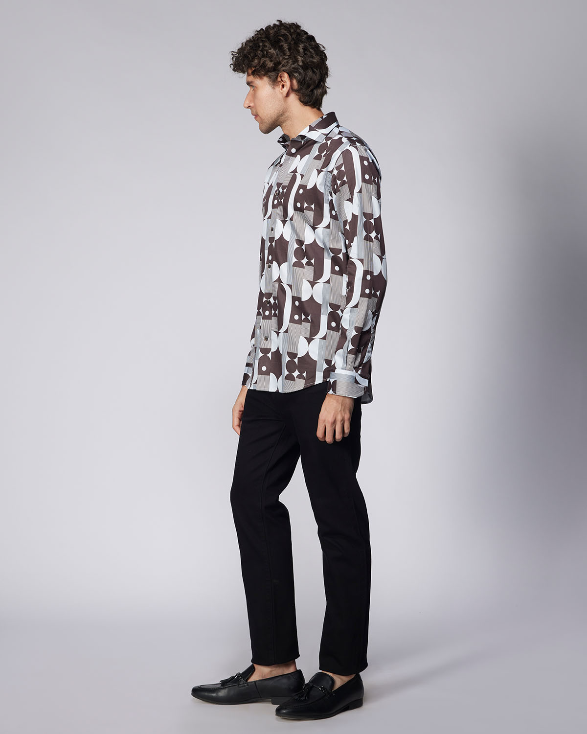 Line & Dot Printed Shirt - Black & White