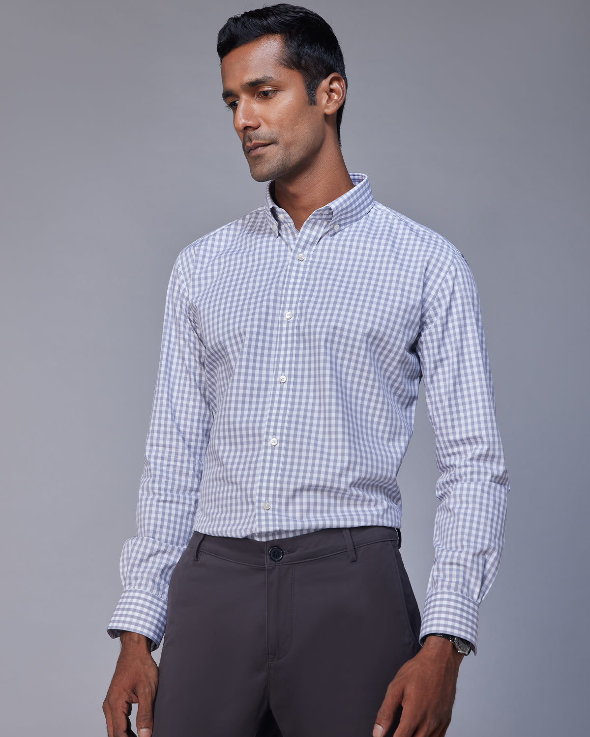 Gingham Checked Shirt - Grey