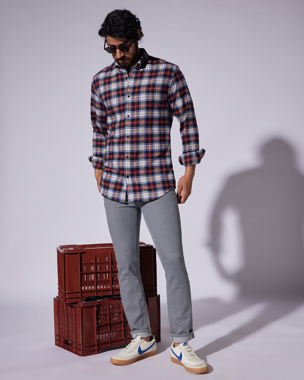 Japanese Flannel Checked Shirt - Blue & Red