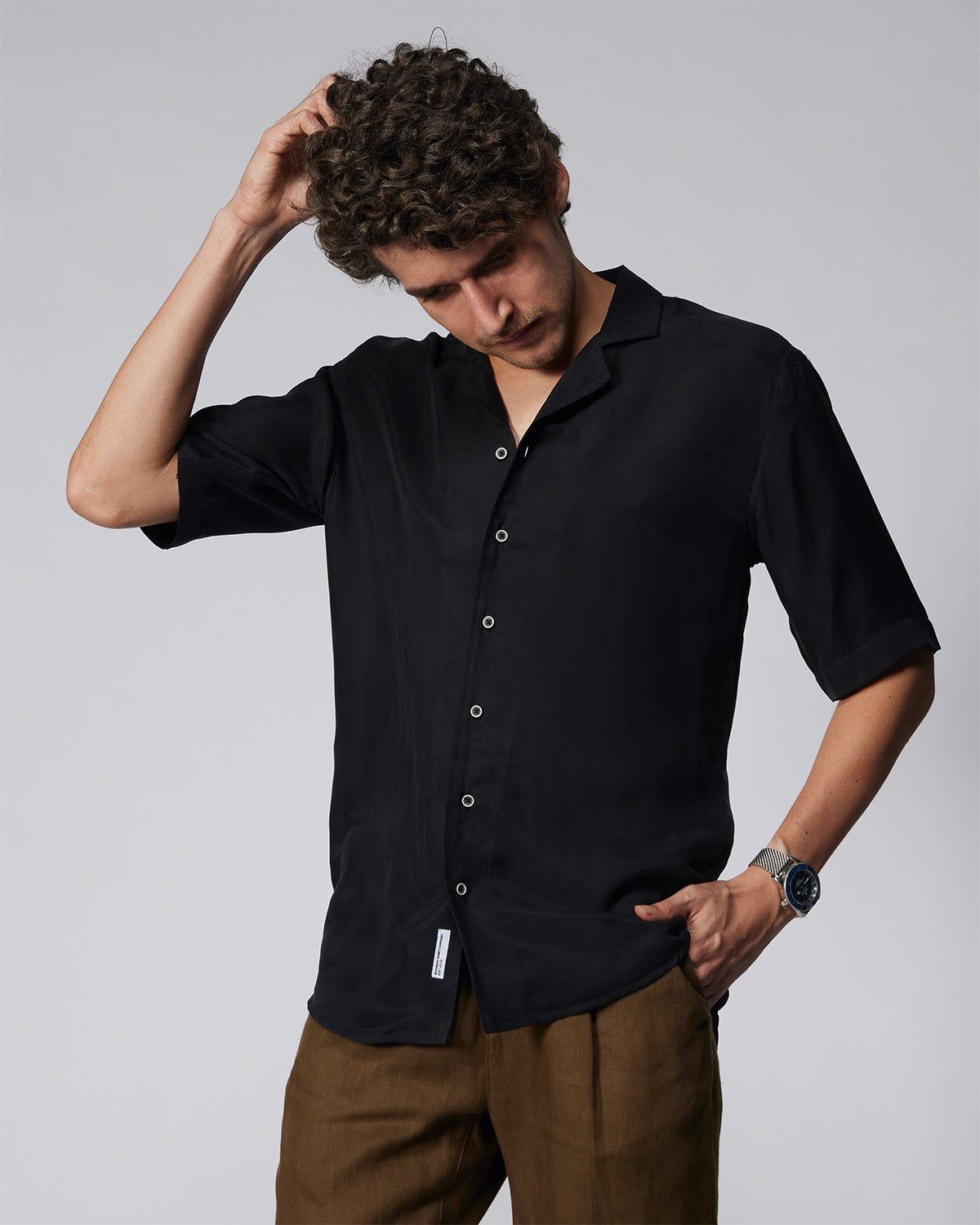 Cupro Twill Shirt - Black