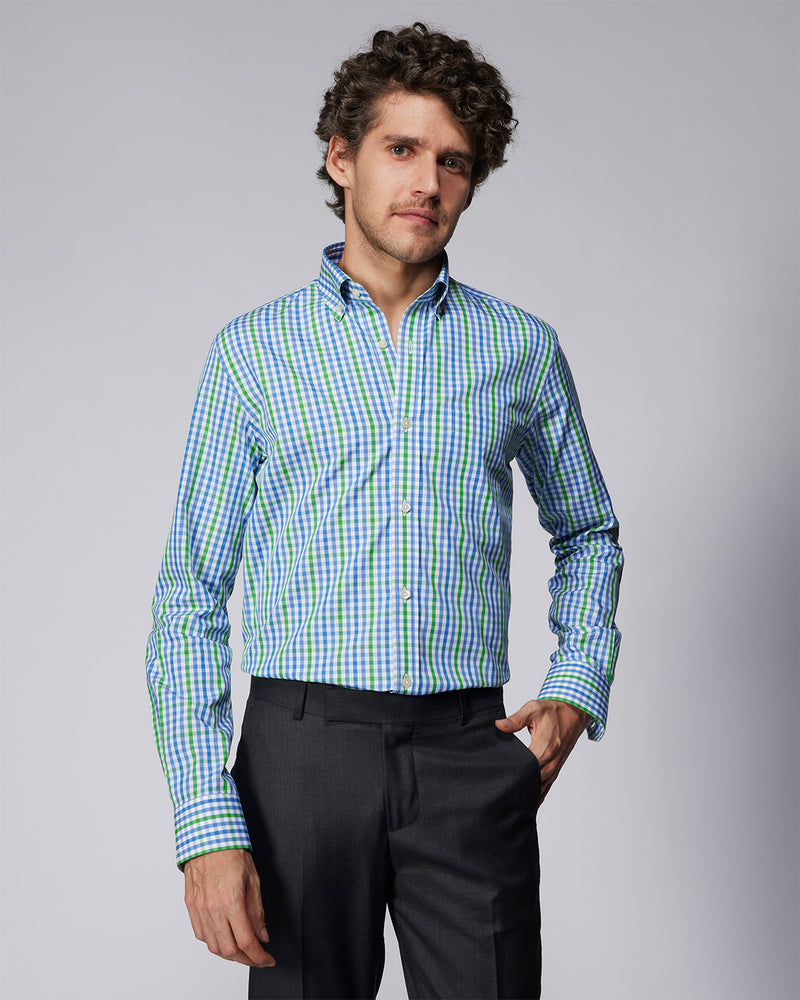 Gingham Checked Shirt - Green & Blue