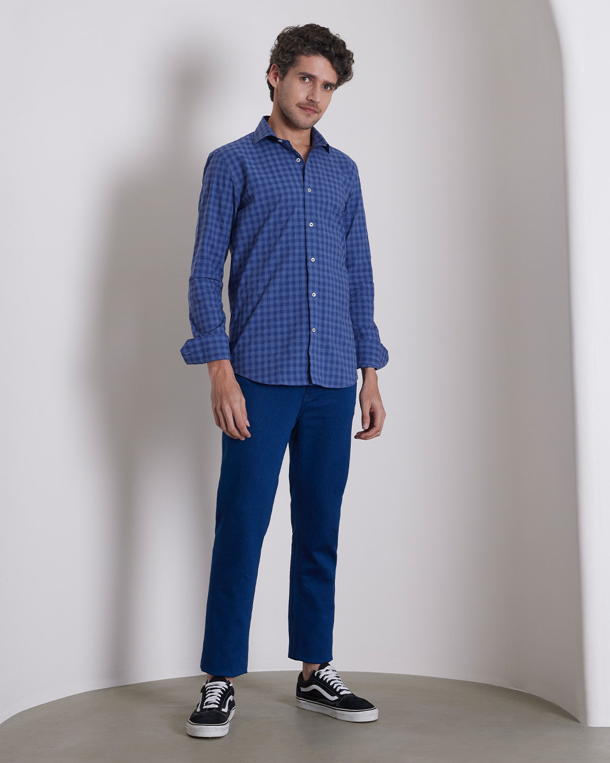 Japanese Seersucker Checked Shirt - Navy