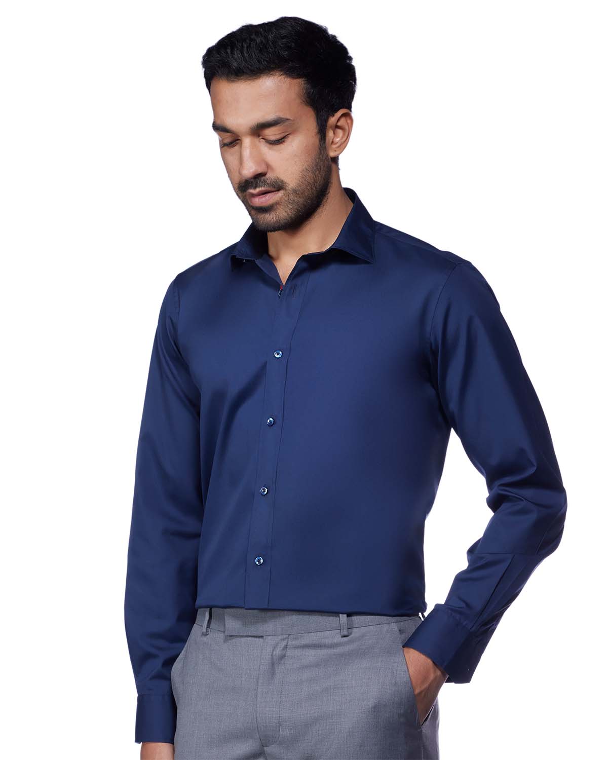 Cotton Poplin Shirt - Navy Blue