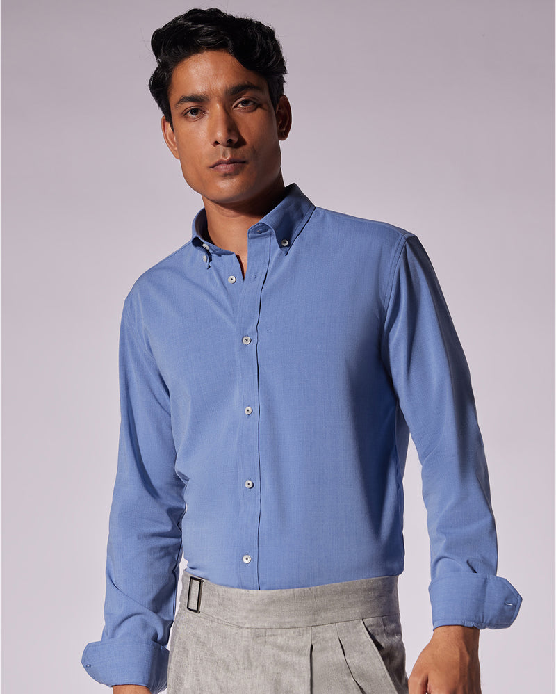 Wrinkle-Free Bamboo-Blend Dobby Shirt - Mid Blue