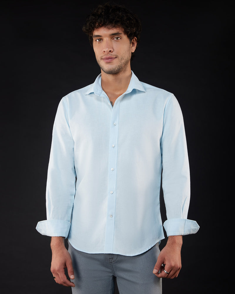 Cotton Linen Shirt - Light Blue