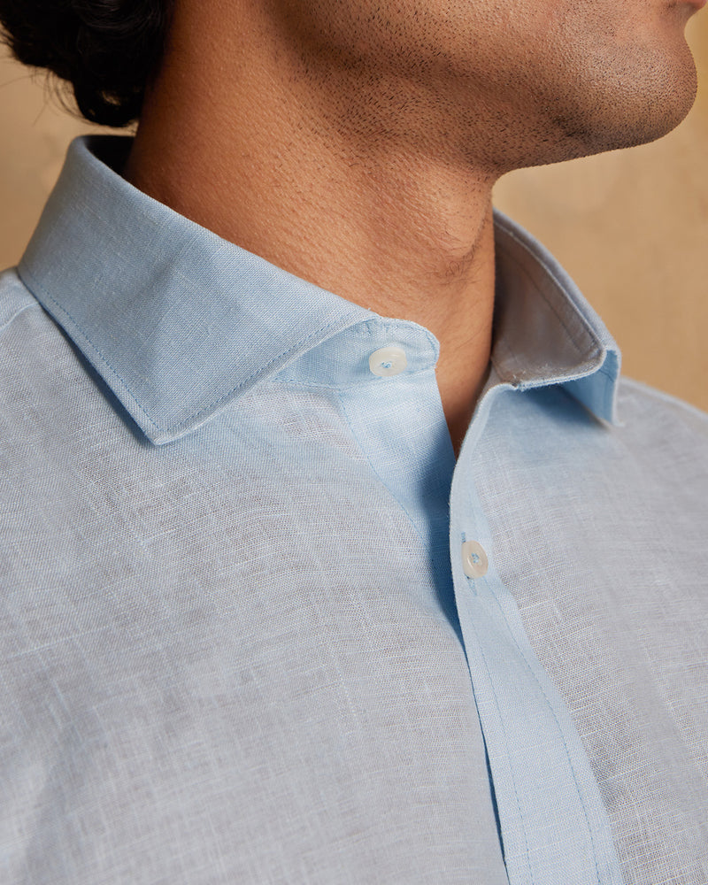 Soft Washed Linen Shirt - Light Blue