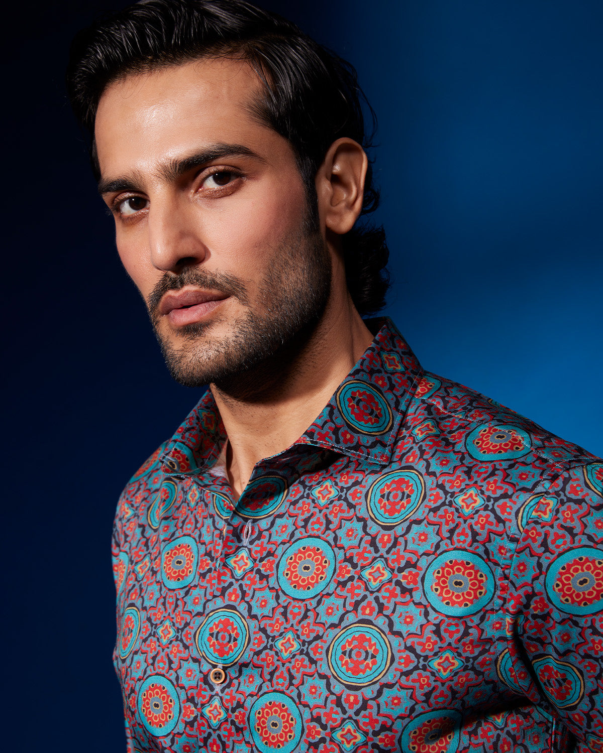 Ornament Printed Shirt - Blue & Brown