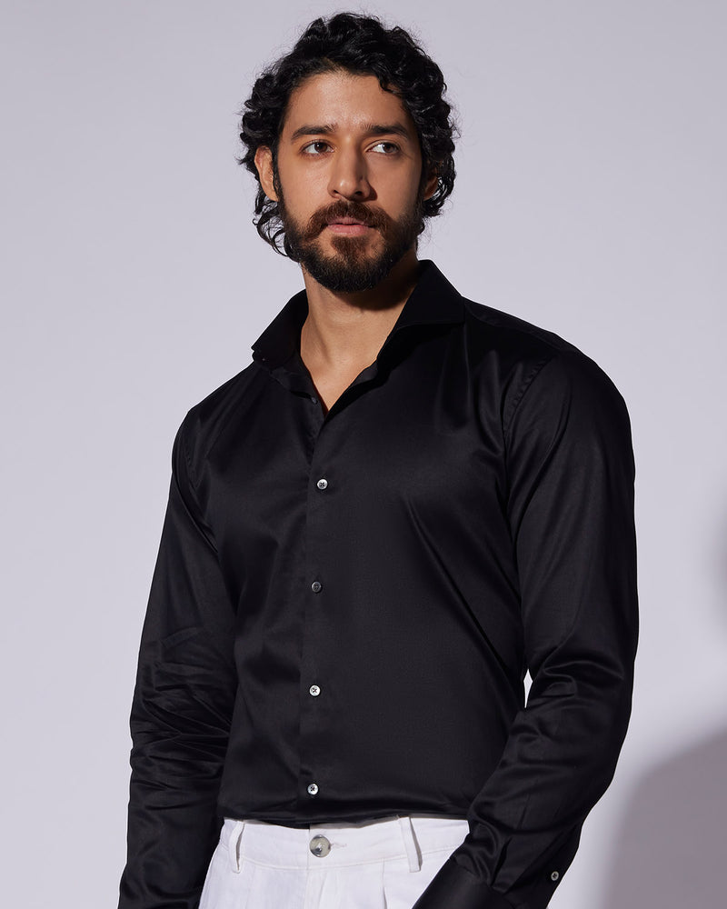 Stretch Satin Shirt - Black