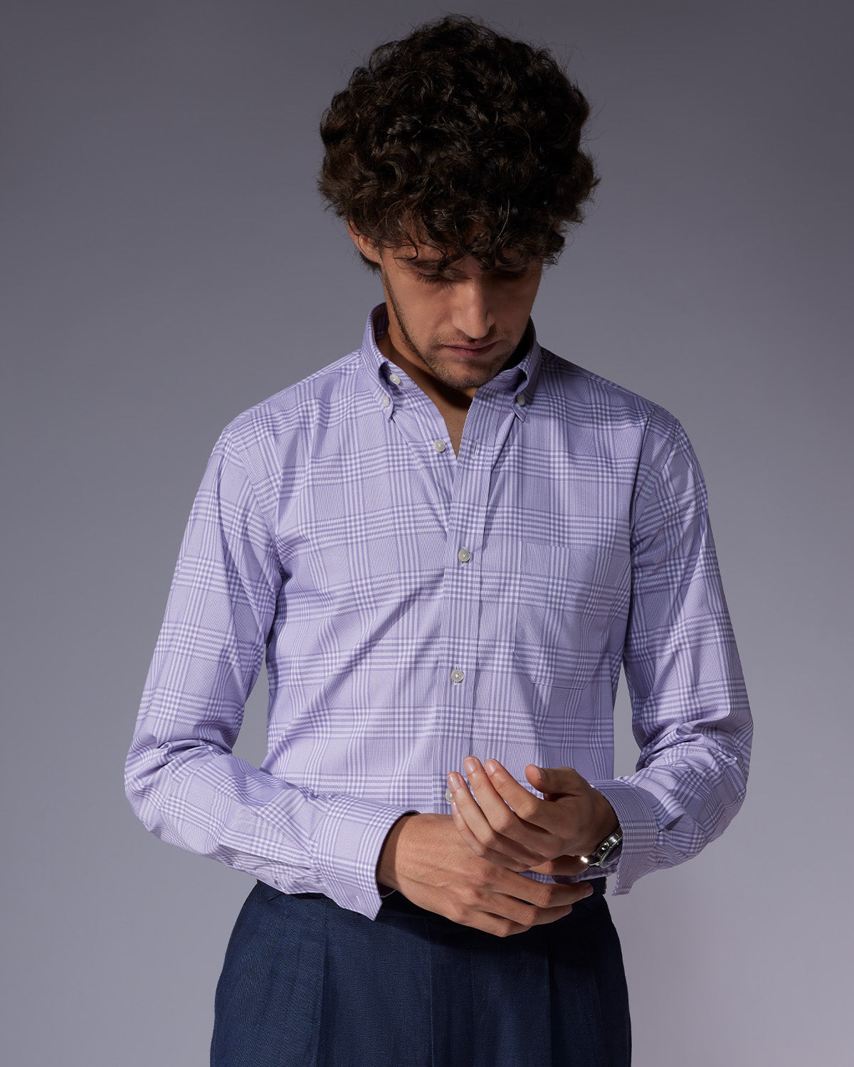 Dobby Checked Shirt - Lavender