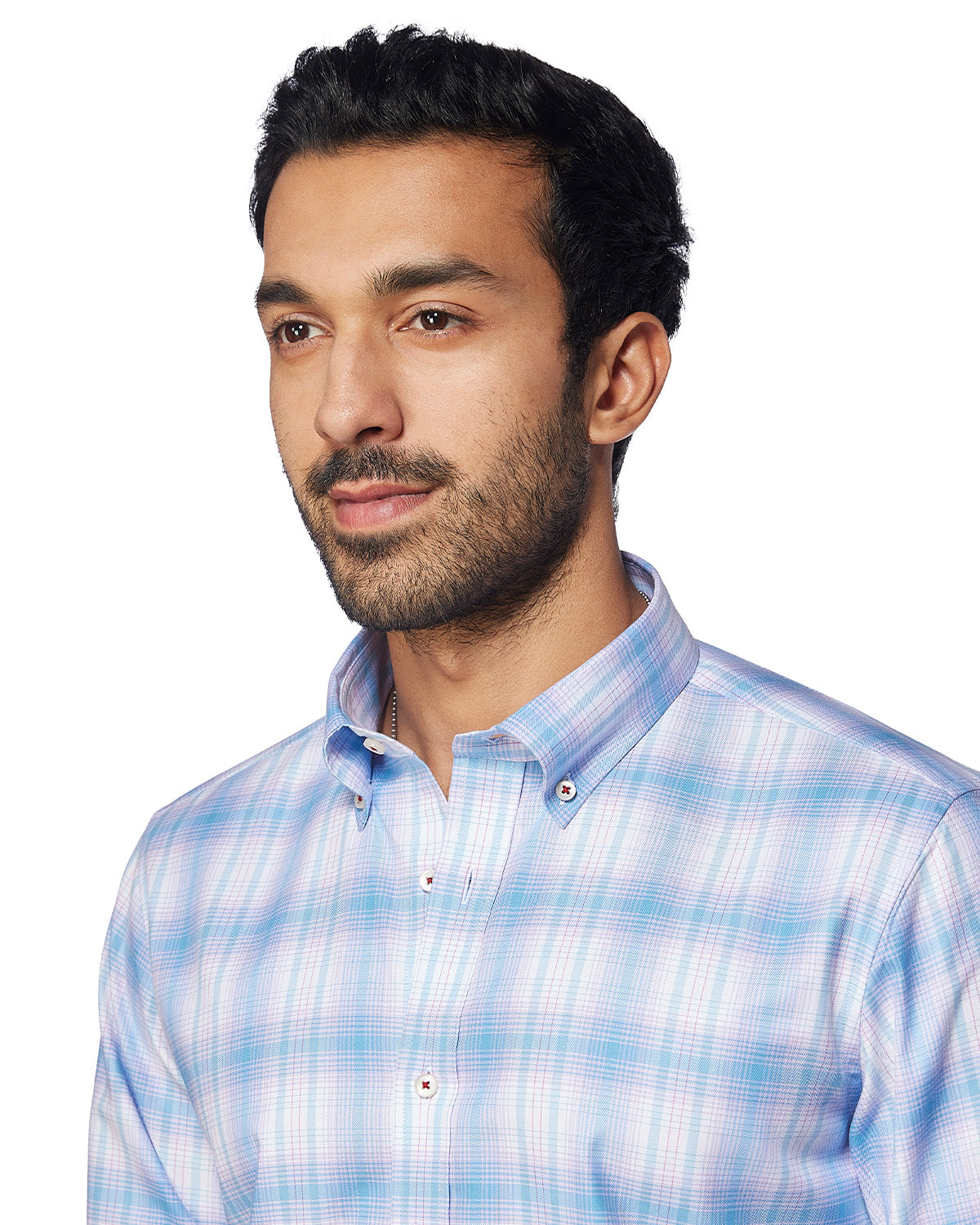 Twill Checked Shirt - Light Blue & Pink