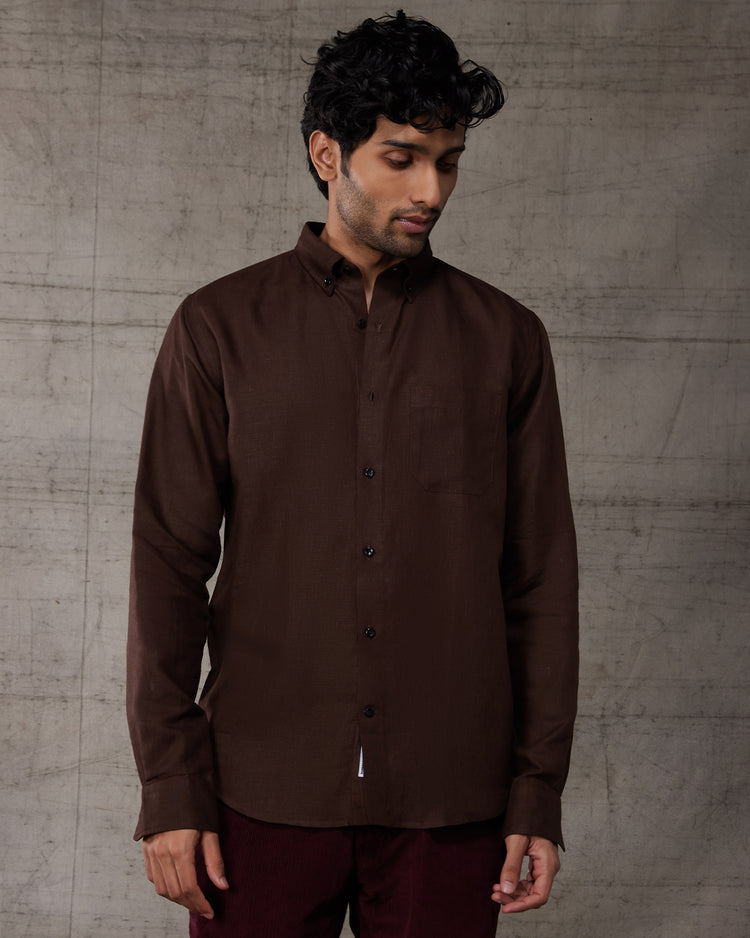 Soft Washed Linen Shirt - Dark Brown