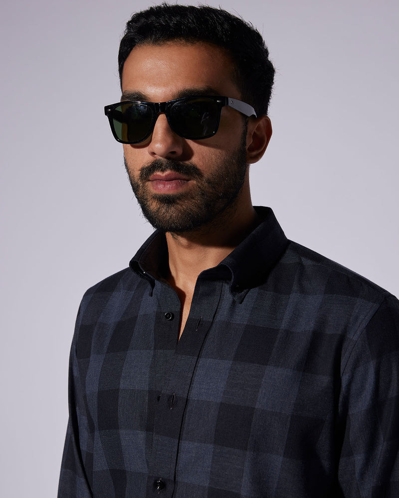 Japanese Twill Checked Shirt - Grey & Black