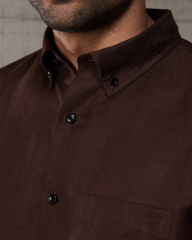 Soft Washed Linen Shirt - Dark Brown