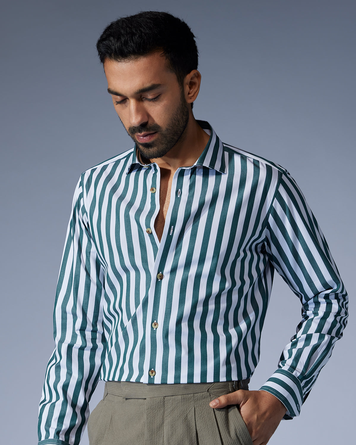 Broad Striped Shirt - Green & White